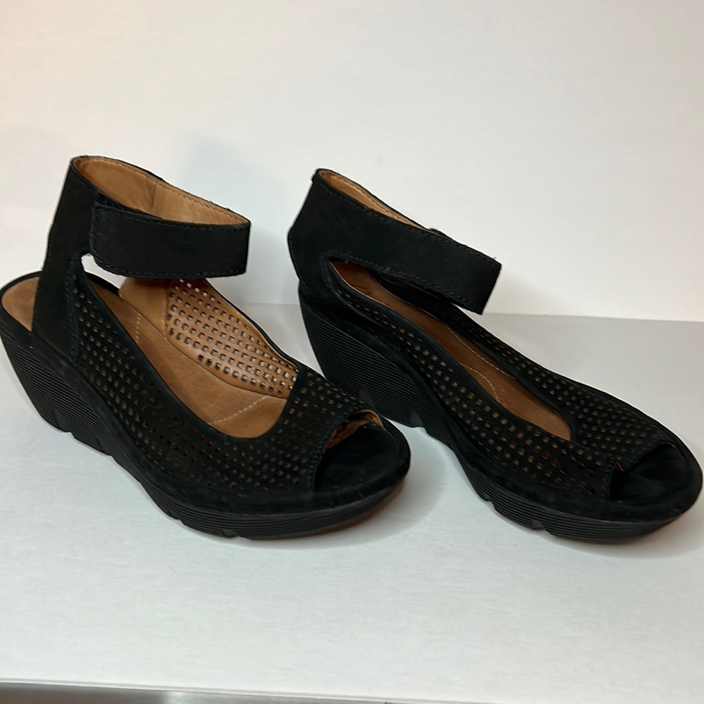 Clarks Reedly Salene Leather Wedge in Black